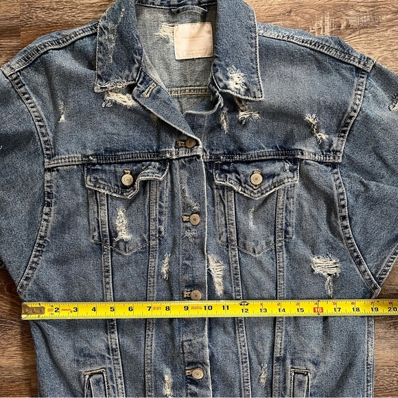Zara Women's Distressed Button Down Long Length Medium Wash Denim Jacket - Picture 13 of 16